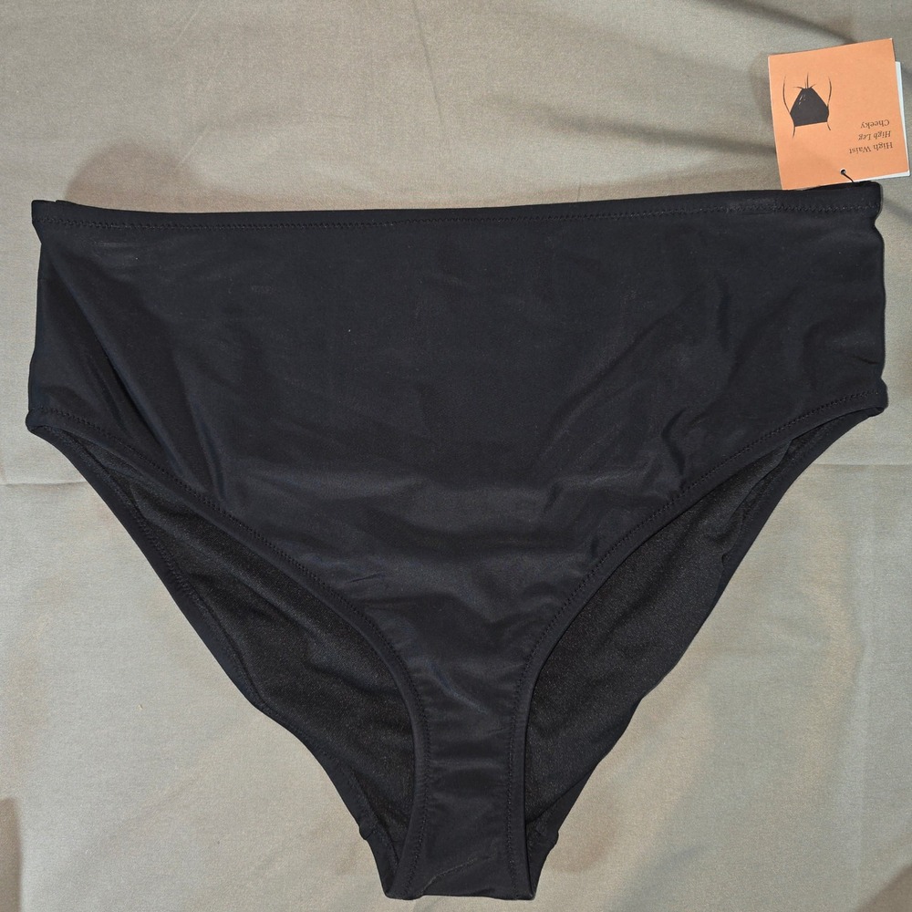Shade & Shore Black High Waist High Leg Cheeky Bikini Bottoms XL 14-16 NEW